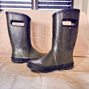 Sleek Girls Sparkly Black Bogs Rain Boots